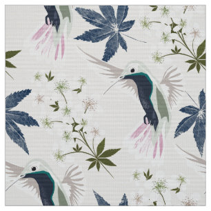 Hummingbird och vita blommor. tyg