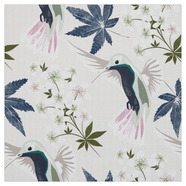 Hummingbird och vita blommor. tyg (Provkarta)