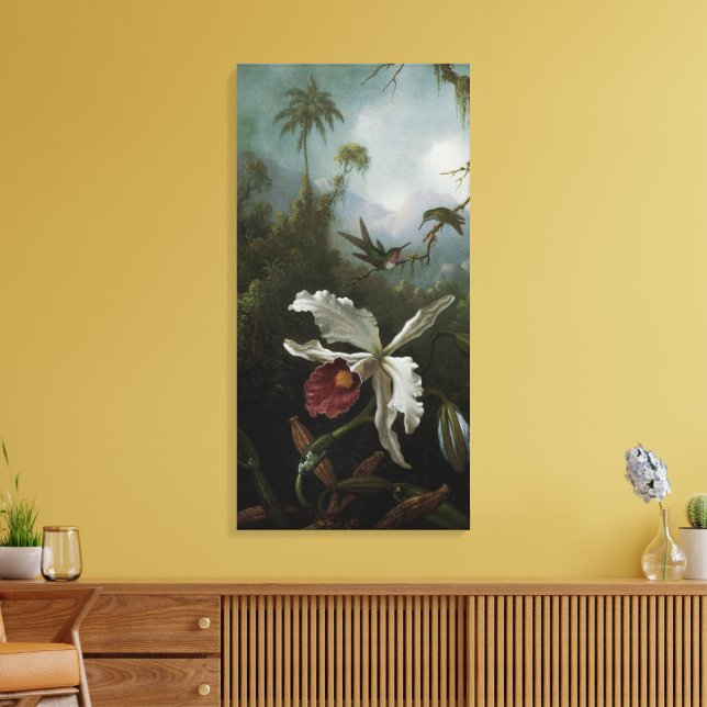 Hummingbird och White Orchid av Martin J. Heade Canvastryck (Insitu (Vardagsrum))