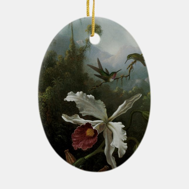 Hummingbird och White Orchid av Martin J. Heade Julgransprydnad Keramik (Baksidan)