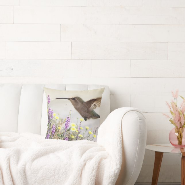 Hummingbird och Wildblommor Digital Art-accent Pi Kudde (Soffa)