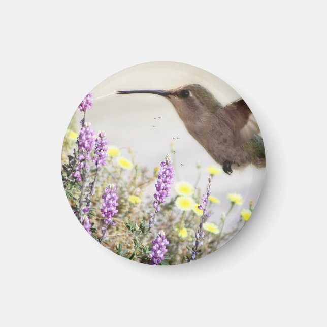 Hummingbird och Wildblommor Digital Art Magnet (Framsidan)