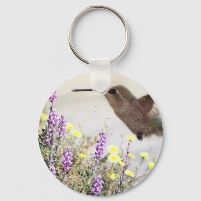 Hummingbird och Wildblommor Digital Art Nyckelring (Framsida)