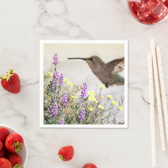 Hummingbird och Wildblommor Digital Art Pappersservett (Insitu)