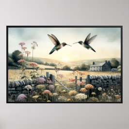 Hummingbird och Wildblommor med valfri Ram Poster