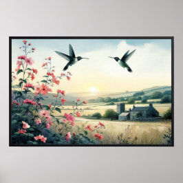 Hummingbird och Wildblommor med valfri Ram Poster