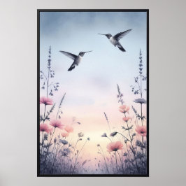 Hummingbird och Wildblommor med valfri Ram Poster