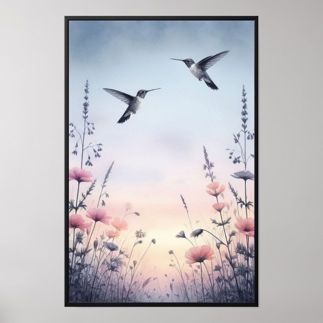 Hummingbird och Wildblommor med valfri Ram Poster (Framsidan)