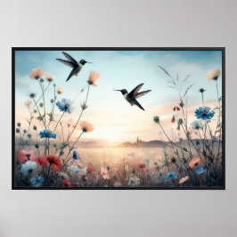 Hummingbird och Wildblommor med valfri Ram Poster