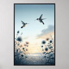 Hummingbird och Wildblommor med valfri Ram Poster