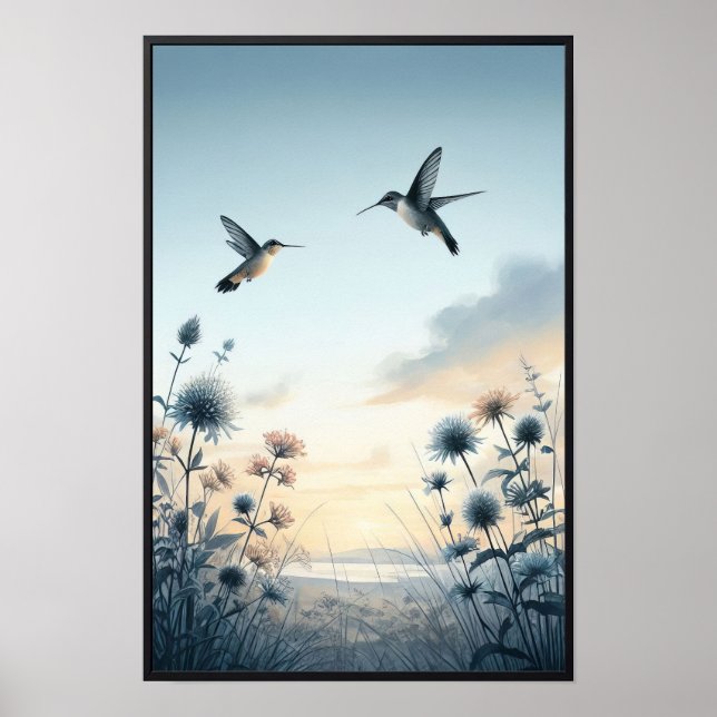 Hummingbird och Wildblommor med valfri Ram Poster (Framsidan)