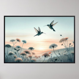 Hummingbird och Wildblommor med valfri Ram Poster