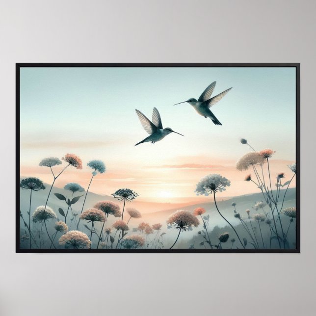 Hummingbird och Wildblommor med valfri Ram Poster (Framsidan)