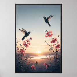 Hummingbird och Wildblommor med valfri Ram Poster