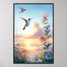 Hummingbird och Wildblommor med valfri Ram Poster
