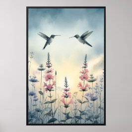 Hummingbird och Wildblommor med valfri Ram Poster