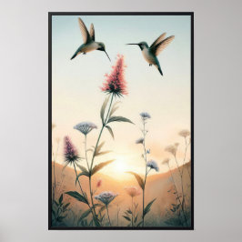 Hummingbird och Wildblommor med valfri Ram Poster