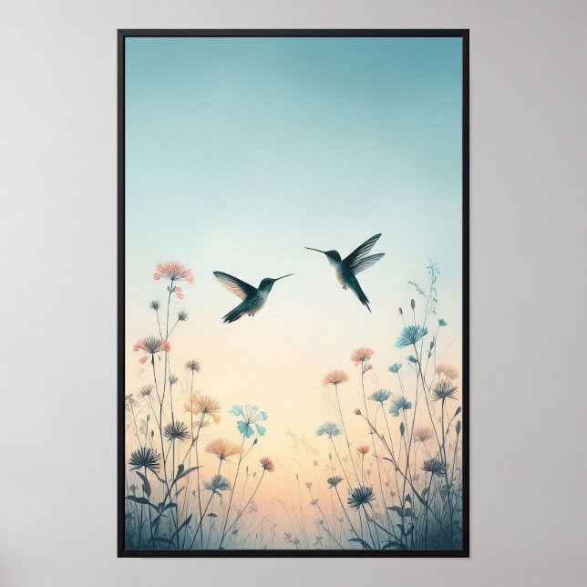 Hummingbird och Wildblommor med valfri Ram Poster (Framsidan)