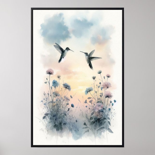 Hummingbird och Wildblommor med valfri Ram Poster (Framsidan)