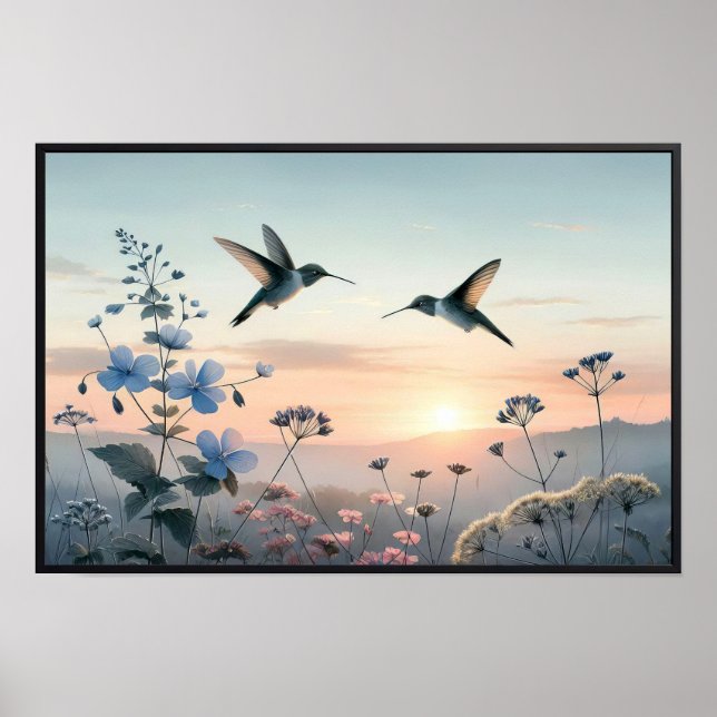 Hummingbird och Wildblommor med valfri Ram Poster (Framsidan)