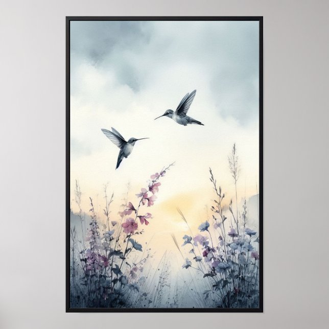 Hummingbird och Wildblommor med valfri Ram Poster (Framsidan)