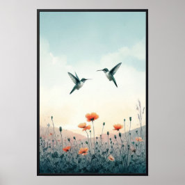 Hummingbird och Wildblommor med valfri Ram Poster