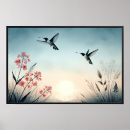 Hummingbird och Wildblommor med valfri Ram Poster