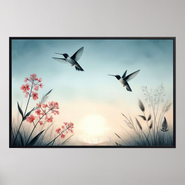 Hummingbird och Wildblommor med valfri Ram Poster (Framsidan)