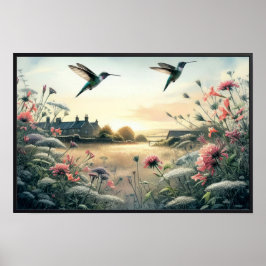 Hummingbird och Wildblommor med valfri Ram Poster
