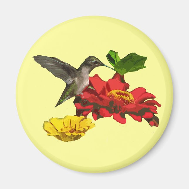 Hummingbird och Zinnias Magnet (Framsidan)
