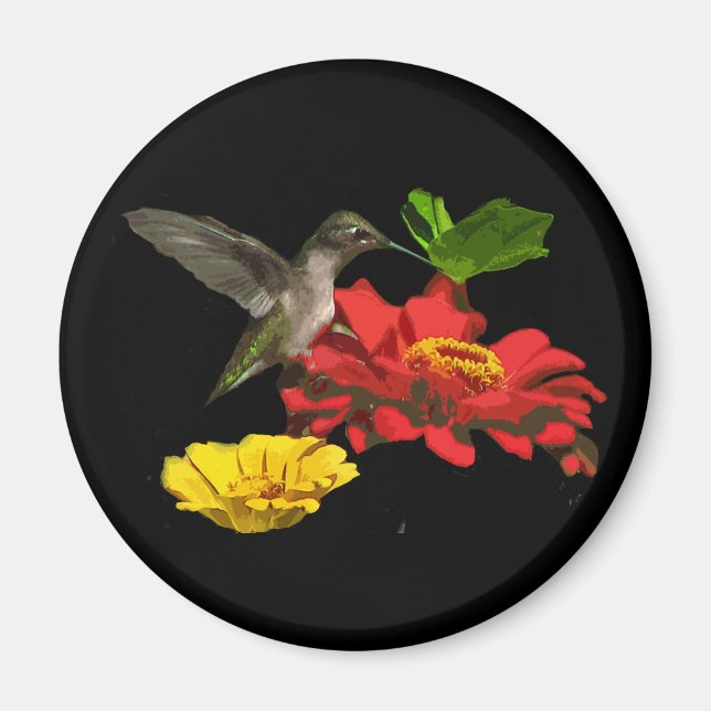 Hummingbird och Zinnias Magnet (Framsidan)