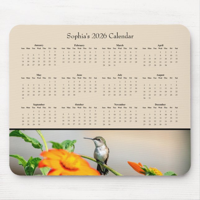 Hummingbird on an Orange Flower – 2026 Calendar Musmatta (Framsidan)