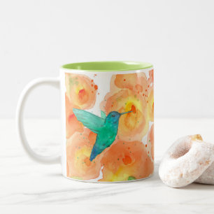 Hummingbird Orange Hollyhock Flowers Två-Tonad Mugg
