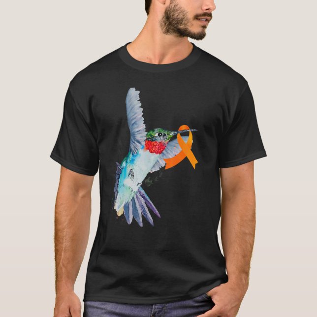 Hummingbird & Orange Ribbon Leukemia Awareness Mon T Shirt (Framsida)