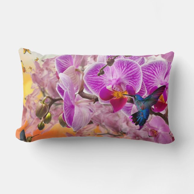 Hummingbird Orchids Flower Decorative Dekorativ ku Lumbarkudde (Framsida)