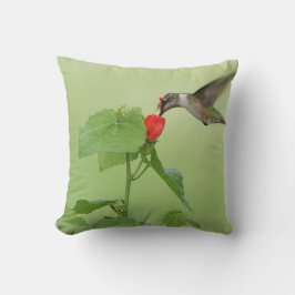 Hummingbird på blomblommor, Grönt Dekorativ kudde