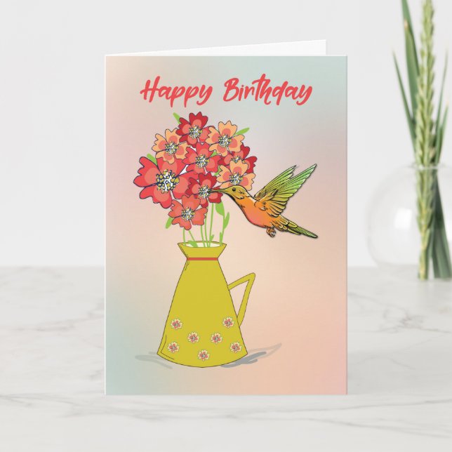 Hummingbird på blomens  födelsedag kort (Framsida)