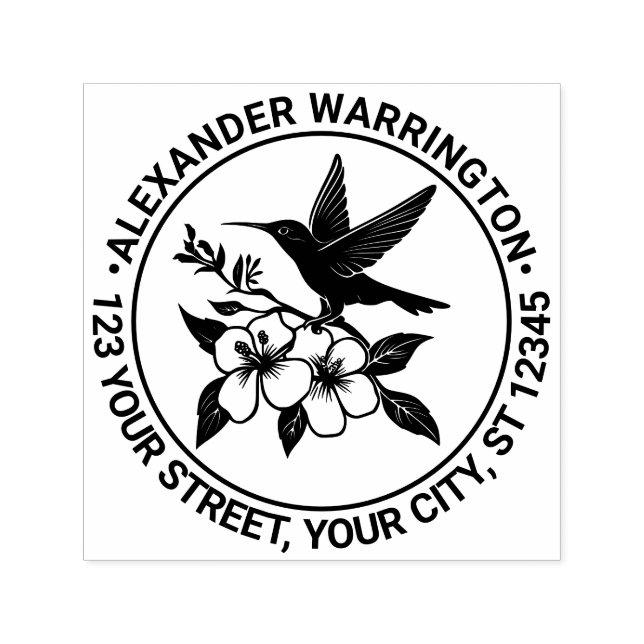 Hummingbird på Blommigt Namn Returadress Självfärgande Stämpel (Design)