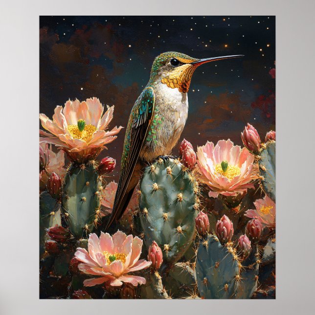 Hummingbird på en blodkaktus poster (Framsidan)