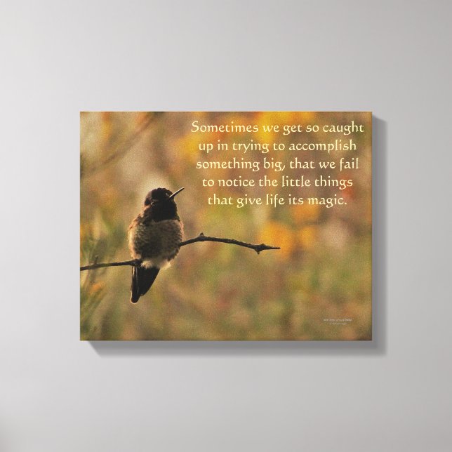 Hummingbird på Gren Gult Grönt Färg Canvastryck (Framsida)