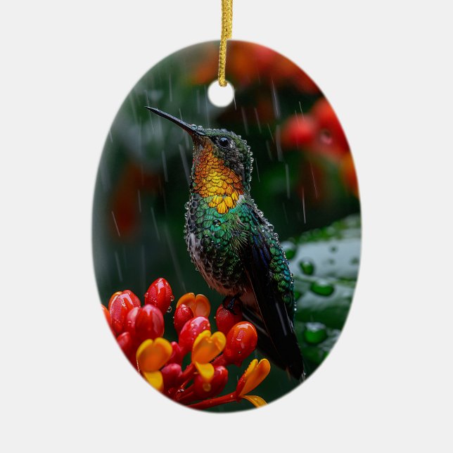 Hummingbird på ljusblomma julgransprydnad keramik (Framsidan)