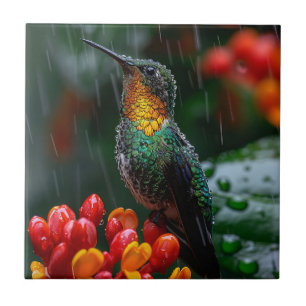Hummingbird på ljusblomma kakelplatta