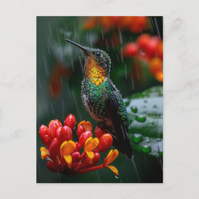 Hummingbird på ljusblomma vykort (Framsida)