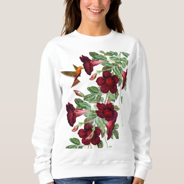 Hummingbird på Red Mandevillea Vine T Shirt (Framsida)