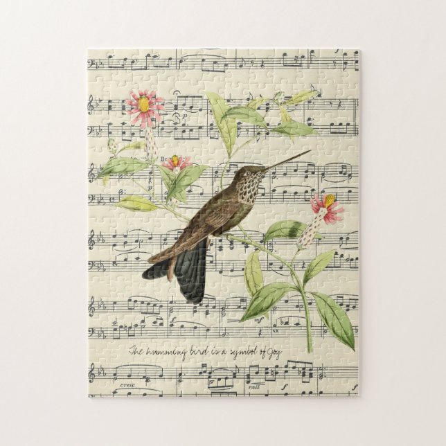 Hummingbird på vintage Music lakan Pussel (Vertikal)