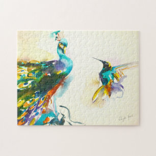 Hummingbird & påfågel "för färgrik konversatio pussel