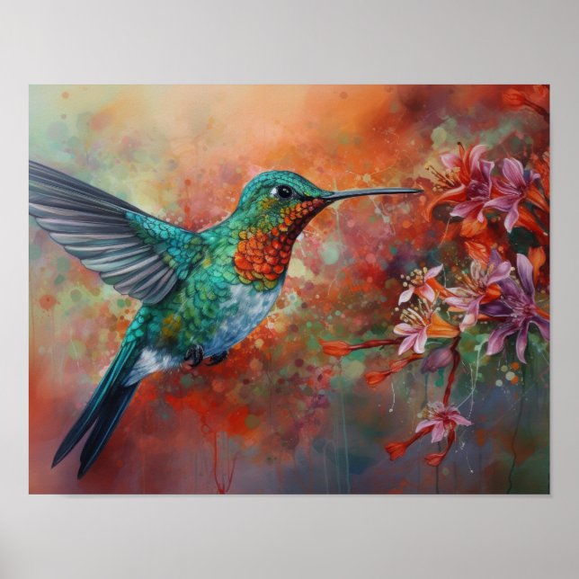 Hummingbird Painting Art Print Poster (Framsidan)