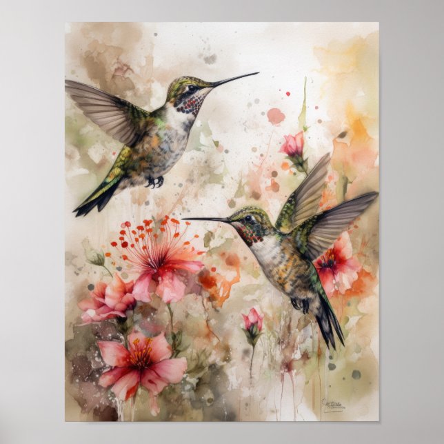 Hummingbird Painting Art Print Poster (Framsidan)