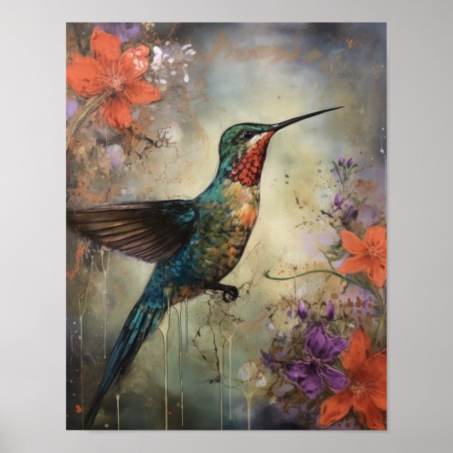Hummingbird Painting Art Print Poster (Framsidan)