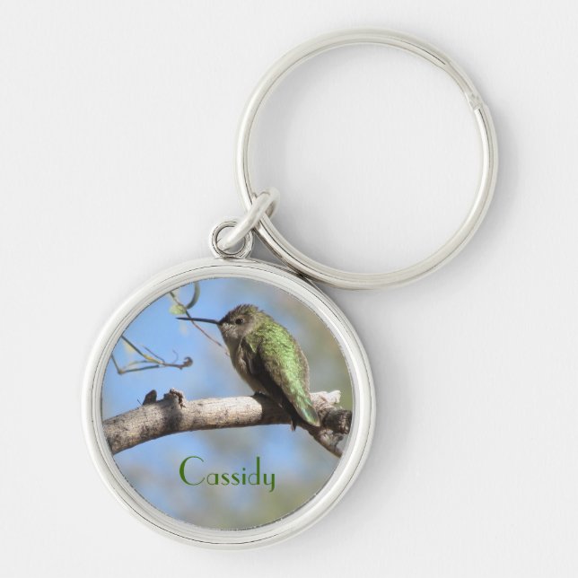 Hummingbird Personalizable Keychain Rund Silverfärgad Nyckelring (Framsidan)